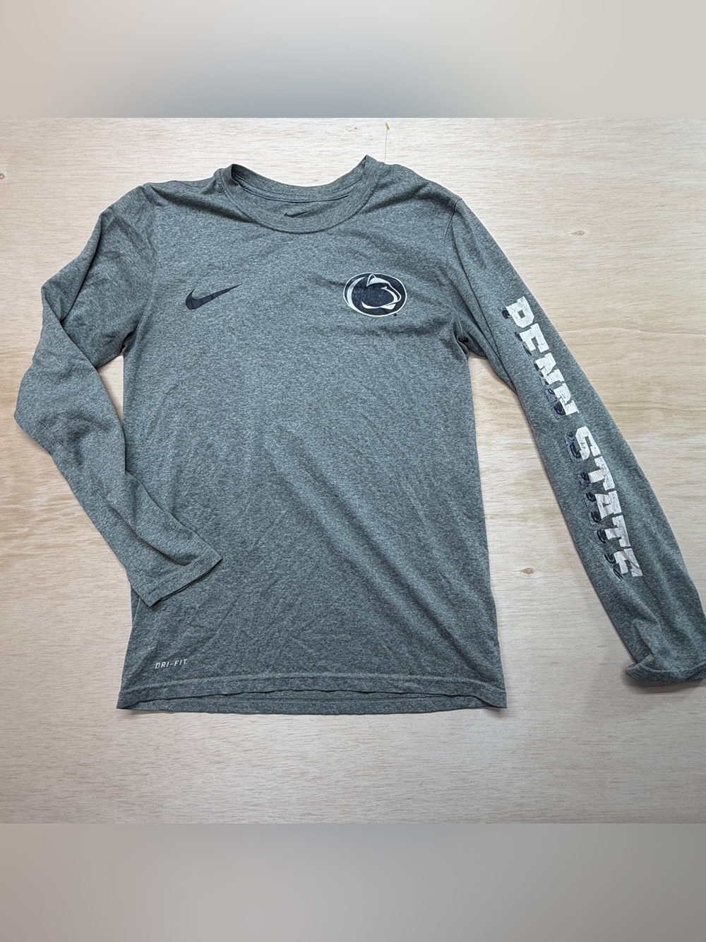 Nike Penn State Nittany Lions Dri-Fit Long Sleeve T-Shirt Gray Mens Size S